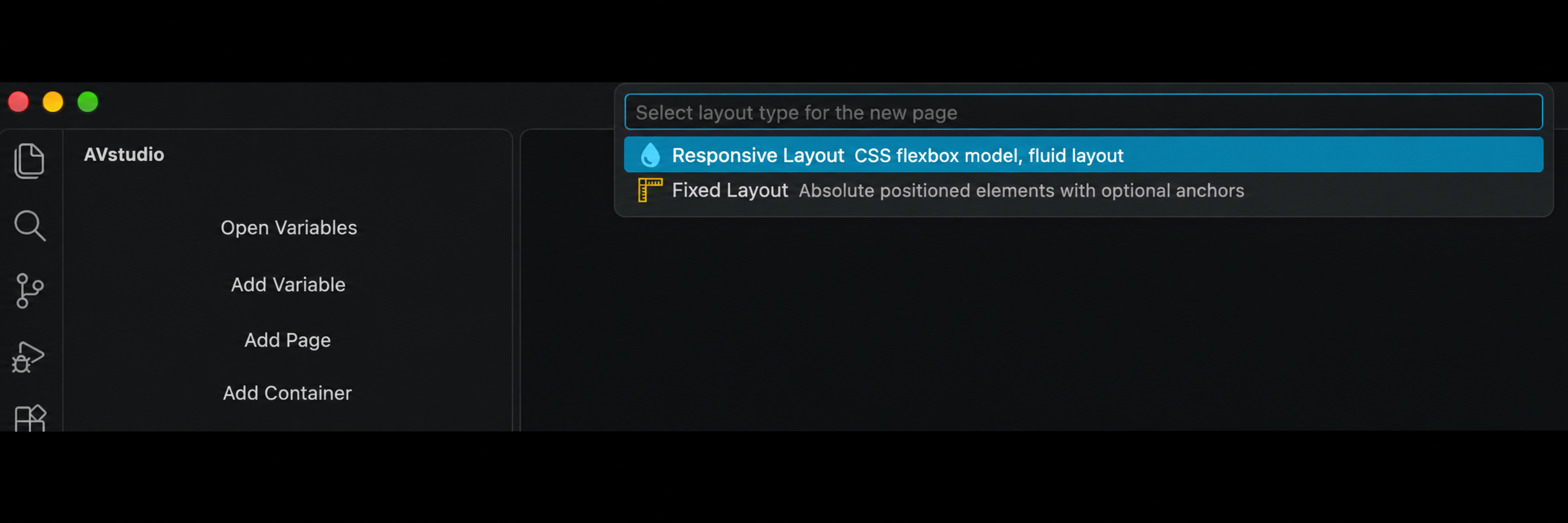 Recreated layout picker showing Responsive Layout and Fixed Layout