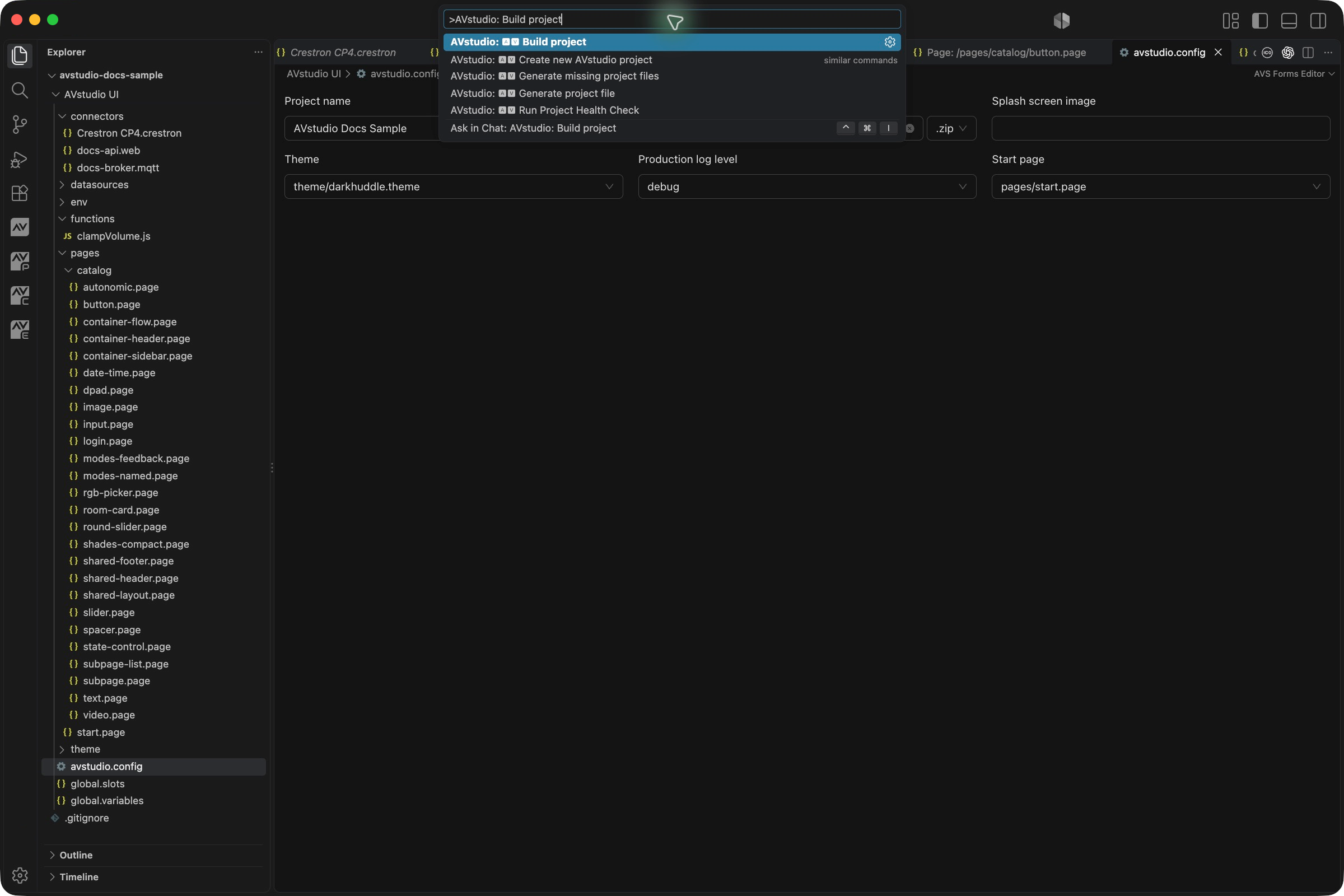 Build project command in the VS Code palette beside project output settings
