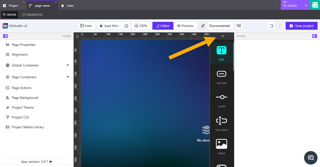 Expanded toolbar showing element names Expanded Elements Toolbar