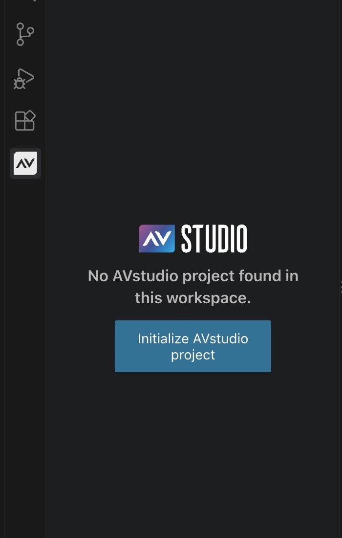 AVstudio sidebar showing the Initialize AVstudio project button