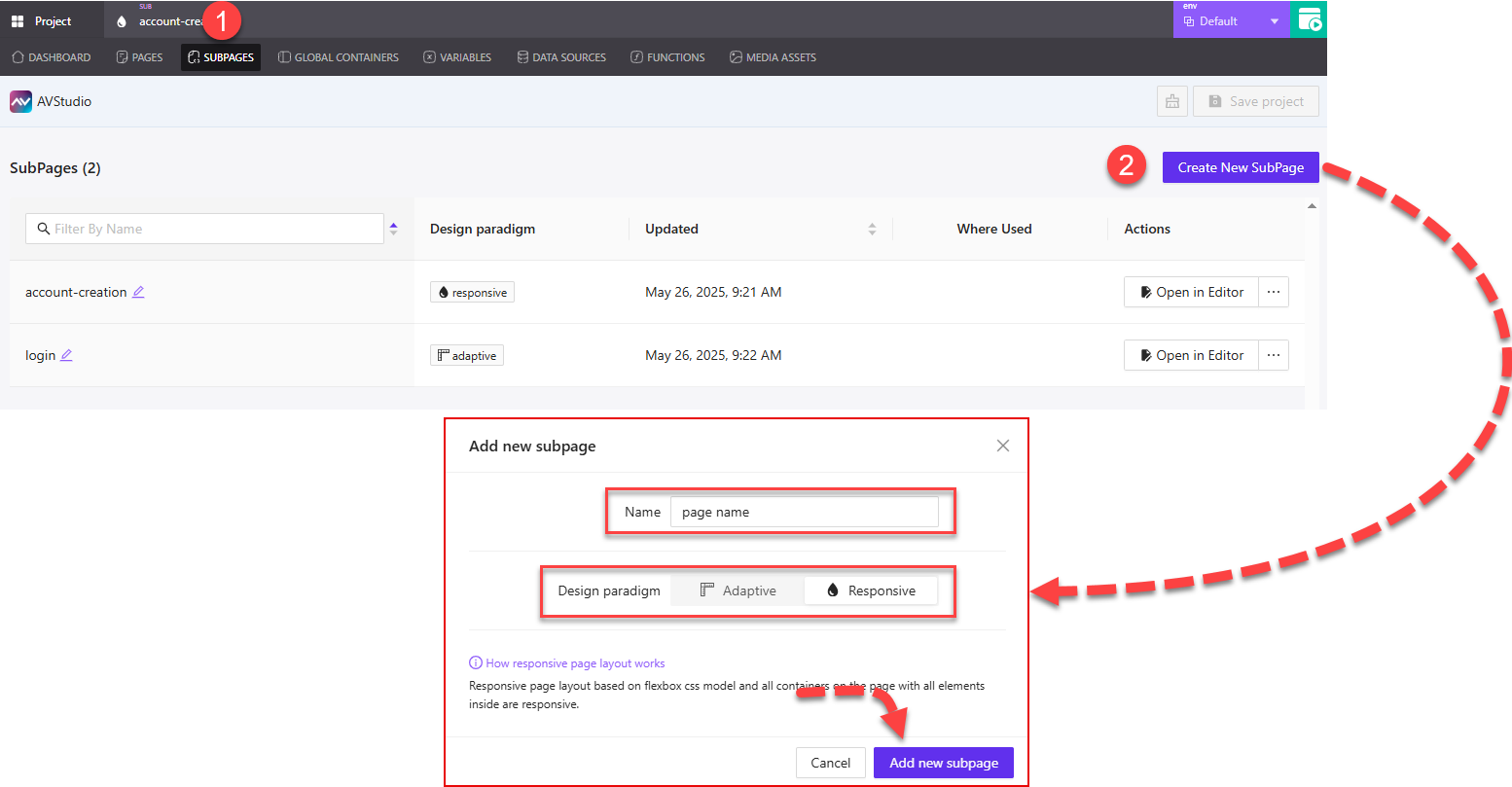 Subpages UI