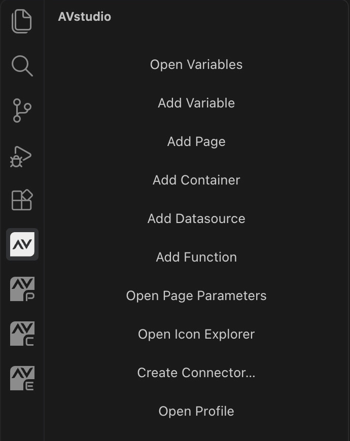 AVstudio sidebar with the Add Page shortcut for creating your first screen