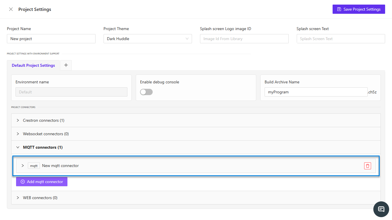 MQTT connectors list with Add button