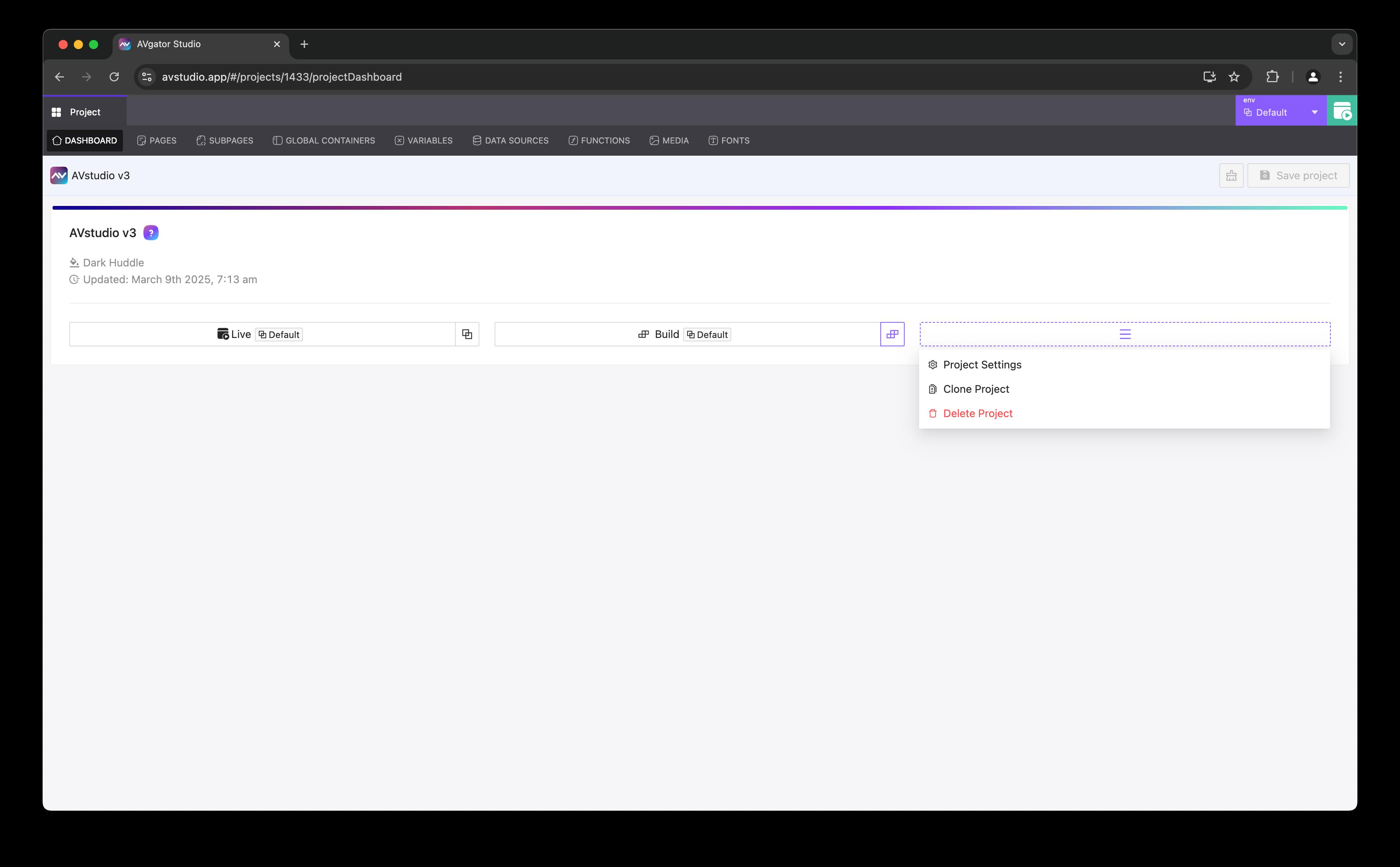 Project Settings Submenu