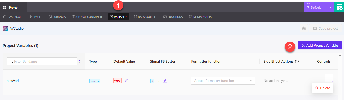 Variables Tab